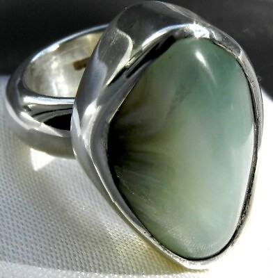 #ad ✨SUBSTANTIAL✨ 18g sterling silver 925 green banded agate full HM statement ring GBP 92.50