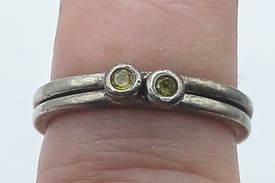 #ad 2 Yellow Green Gemstone Stacking Rings Size 7 925 Sterling Silver #G6Lb $20.21