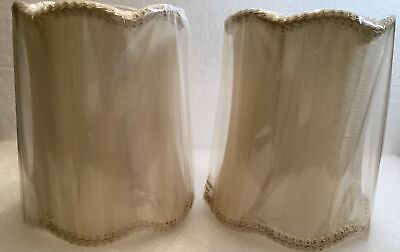 #ad 2 Beige Bell Shaped Chandelier Candle Double Braided Trim Lamp Shades New 7” $15.00