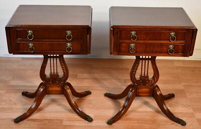 #ad 1940 Pair English Chippendale style Mahogany drop leaf Pembroke side end tables $1450.00