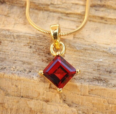 #ad Garnet Pendant Necklace Delicate Statement Tiny Small 18k Gold Plated Silver $25.99