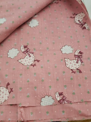 #ad Vintage Pink Duck Cloud Floral Pattern NOS 1 1 2 Yards Fabric $34.99