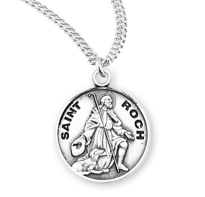#ad Catholic Patron Saint Roch Round Sterling Silver Medal Pendant Necklace $67.88