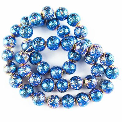 #ad Blue Titanium Crystal Agate Druzy Quartz Geode Ball Loose Bead 15.5quot; YJ202TZ $9.12