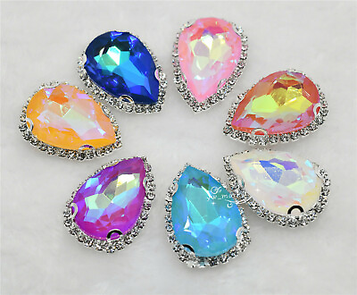20 pcs Color AB Teardrop Rhinestones Glass Crystals Applique silver gold $15.21