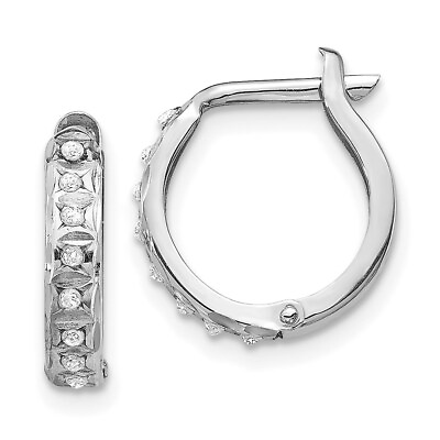 #ad 14k White Gold Women#x27;s Diamond Earrings Hinged Hoop $114.31