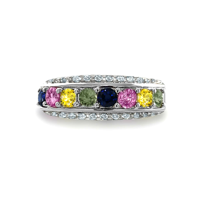#ad Sapphire amp; Diamond Multi color Genuine Natural 14k White Gold Engagement Ring $1147.50
