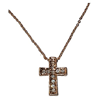 #ad Gold Tone Crystal Glass Rhinestone Cross Pendant Necklace 16quot; 18quot; $10.00