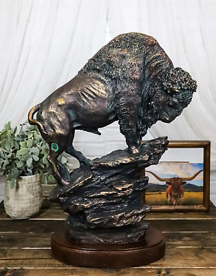 #ad Large 20quot;H North American Grassland Plains Bison Buffalo On Rocky Slope Statue $99.99