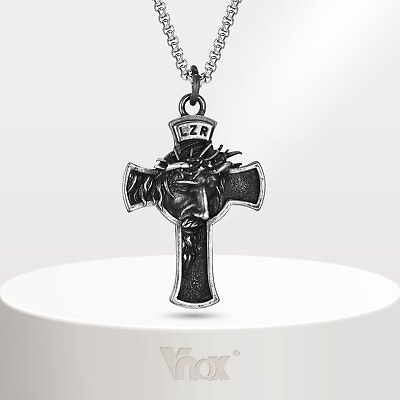 #ad Vnox Mens Stainless Steel Jesus Christ Face Crucifix Cross Pendant Necklace $3.00