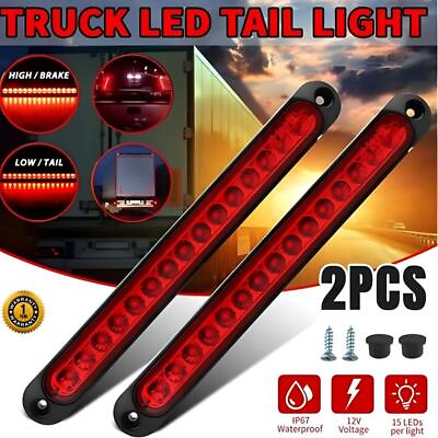 #ad 2x 10quot; Red 15 LED Sealed Truck Trailer Strip Brake Rear Stop Turn Tail Light Bar $12.99