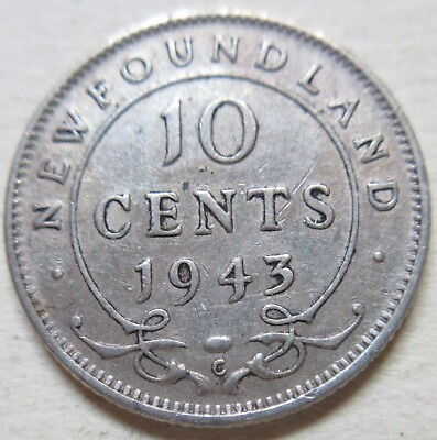 #ad 1943 Canada Newfoundland Silver Ten Cents Coin. Dime 10 cents 10c TR C $9.00