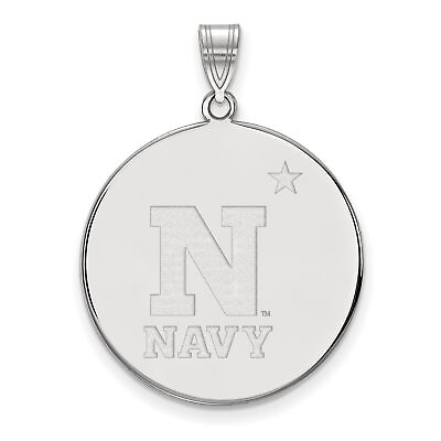 #ad 14k White Gold US Naval Academy Navy Midshipmen School Letter Logo Disc Pendant $942.99