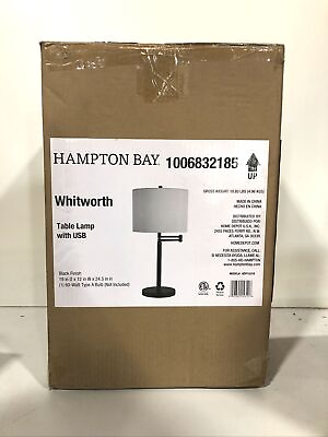 Hampton Bay Whitworth 24.5 in. Black Lamp with Swing Arm and USB Port New $39.55