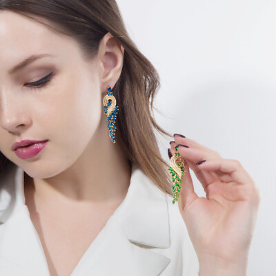 #ad Cubic Zirconia Gold Austrian Crystal Long Drop Bridal Earrings Jewelry for Women C $12.84