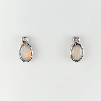 #ad Australian Natural Crystal Opal in 925 Sterling Light Silver Stud Earrings AU $465.00