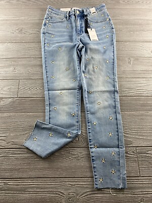 #ad Judy Blue Skinny Fit Jeans 5 27 Womens Stretch Medium Wash Embroidered Stars New $39.99