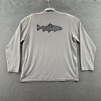 #ad patagonia mens large silver long sleeve shirt fish print outdoor athletic $14.88