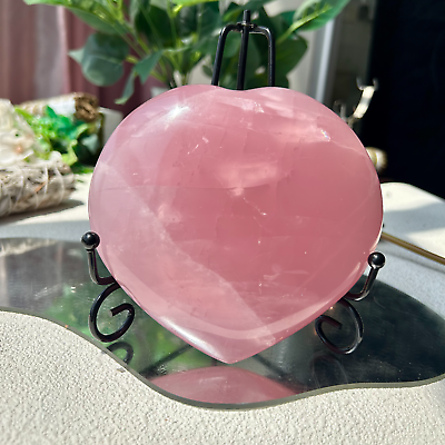 #ad 915g Natural pink rose Quartz Peach heart hand Carved Crystal Reiki Healing 1th $92.00