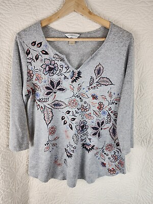 #ad Christopher amp; Banks Women#x27;s Top Gray Floral 3 4 Sleeve Size Medium $15.99