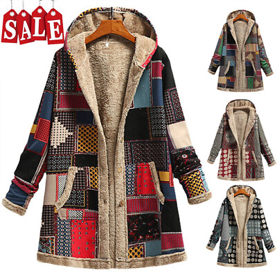 #ad Womens Coat Jackets Retro Outwear Tops Fleece Hoodie Hooded Long Sleeve Winter $27.19