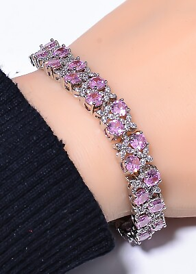 #ad Rose Quartz Gemstone 925 Silver Plated Bracelet 7.99 In $50.00