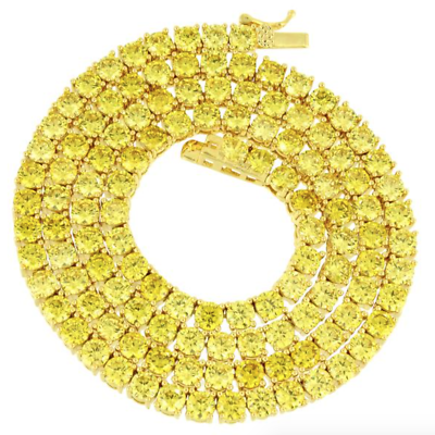 #ad Unisex Solitaire 4MM Tennis Chain Necklace Gold Plated Yellow Canary CZ 16 24#x27;#x27; $38.95