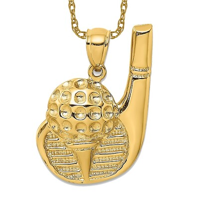 #ad 14K Yellow Gold Golf Club Ball On Tee Necklace Charm Sports Pendant $297.00