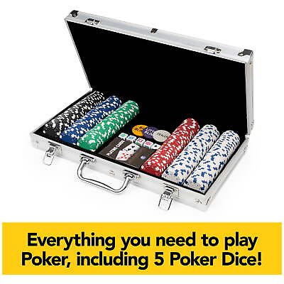 #ad 300 Piece Poker Set with Aluminum Carrying Case Weight Chips Plus 5 Poker Dice $19.94