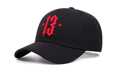 #ad New Lucky 13 Embroidered Logo Flex Fit Hat Fitted Black Cap Adult Gift Number $10.98