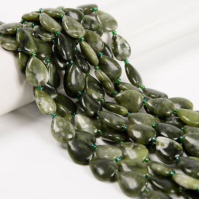 #ad Chinese Green Jade Smooth Flat Teardrop Shape Beads Size 13x18mm 15.5#x27;#x27; Strand $13.99
