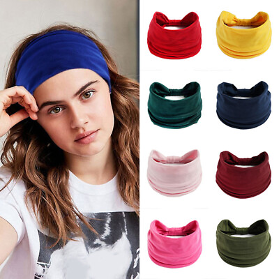 #ad Ladies Yoga Wide Headband Elastic Fold Hair Band Sports Turban Head Wrap Fashion $5.57