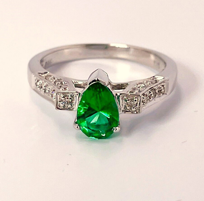 #ad Fine Tsavorite Diamond Ring 14K Color Engagement Green Garnet Solitaire Wedding AU $23800.00