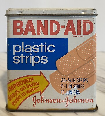 #ad Vintage BAND AID PLASTIC Strips Metal Tin Case Johnson amp; Johnson No Bandages $9.99