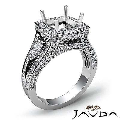 #ad 18k White Gold Cushion Diamond Engagement Ring Semi Mount 1.7Ct Halo Pave Set $3299.00
