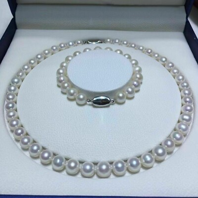 #ad HOT AAAA Japanese Akoya 9 10mm white pearl Necklace 18in Bracelet set 7.5 8in $58.99