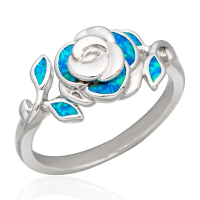 #ad 3D Flower Ocean Blue Fire Opal Silver Jewelry Women Cocktail Ring SZ 6 7 8 9 10 $5.49