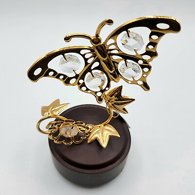 #ad 24kt Gold Austrian Crystal Butterfly Music Box Base As Is READ $11.99