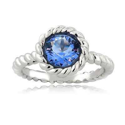 #ad 925 Silver Sapphire Swavorski Elements Twisted Round Ring $19.99