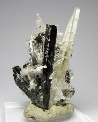 #ad HUEBNERITE BRILLIANT CRYSTALS IN and ON NEEDLE QUARTZS from PERÚ..GORGEOUS PIECE $75.00