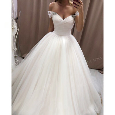 #ad Princess Wedding Dress Sweetheart Off Shoulder Crystal A Line Bridal Gowns Train $132.00