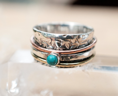 #ad Turquoise Spinner Ring 925 Sterling Silver Ring Handmade Ring Boho Ring aa457 $15.68