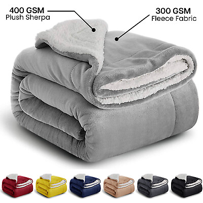 #ad Large Sherpa Fleece Blanket 400 Gsm Super Soft Reversible Warm Sofa Bed Throws $15.11