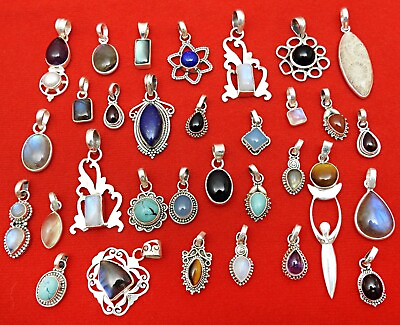 #ad Assorted Gemstones 925 Sterling Silver Chunky Pendants Lot Handmade Jewelry $205.99
