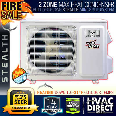 #ad 18K BTU 23 SEER 2 Zone Stealth AC Cooling amp; MAX Heat Pump Mini Split Condenser $1305.00