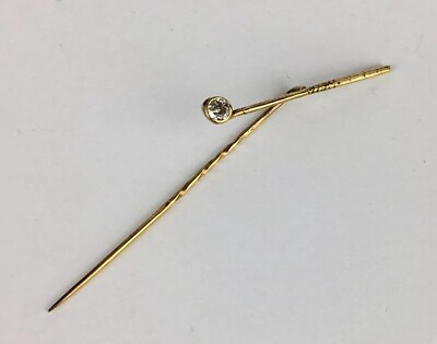 #ad Antique 9ct Yellow Gold 3mm Diamond Set Golf Club Stick Pin Rare 5cm Pin Length GBP 595.00