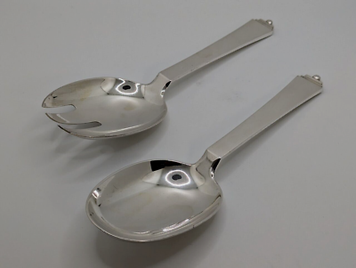 #ad LARGE Art Deco Georg Jensen Sterling Silver quot; PYRAMID quot; Salad Vegetable Servers GBP 610.00