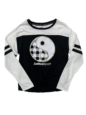 #ad Justice Sport Girls Black amp; White Peace Sign Long Sleeve Knotted Shirt $16.99