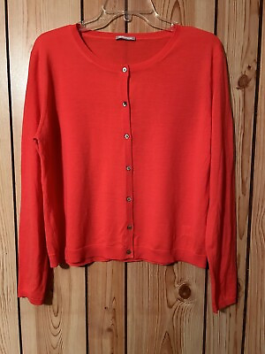 #ad Hemisphere Women’s Cardigan 100% Wool Button Down Sweater Size L Coral Red Soft $19.80
