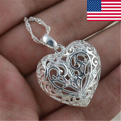 #ad Fashion Hollow Heart 925 Silver Necklace Pendant Clavicle Women Jewelry Gift USA $1.86